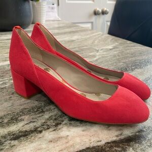 Boden Red/Watermelon Pink  Suede Block Heel Pumps Sz 38
